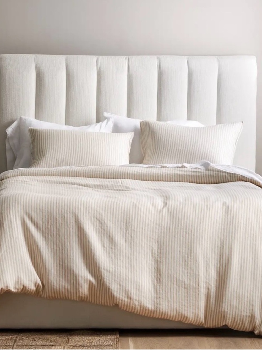NWT Quince European Linen Stripe  3 Pc Duvet Cover Set, King/Cal (Natural/White)